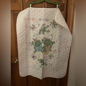 Embroidered Cross Stitch Green & White Cross Stitched Turtle Baby Blanket